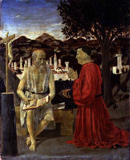 St. Jerome with a Man kneeling in Devotion von Piero della Francesca