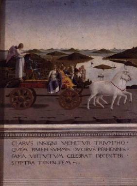 Triumph of Federigo da Montefeltro, Duke of Urbino; Federigo and the four Cardinal Virtues in a triu painted af