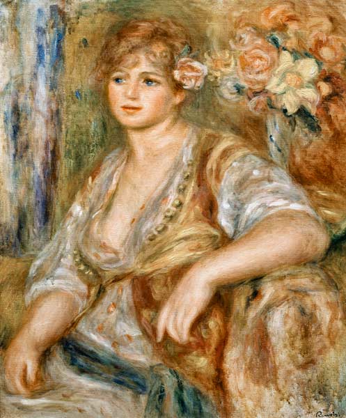 Blonde Frau mit Rose im Haar von Pierre-Auguste Renoir