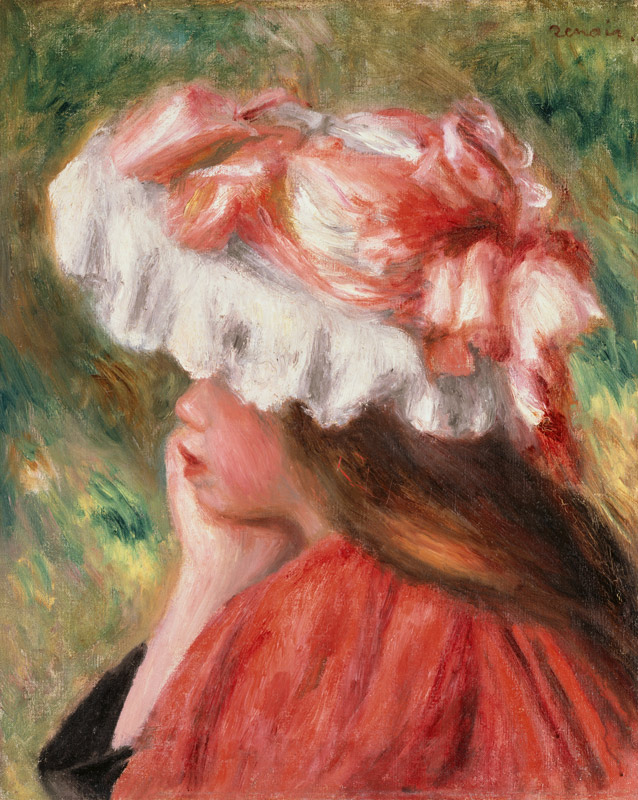 Junge Frau mit rotem Hut von Pierre-Auguste Renoir