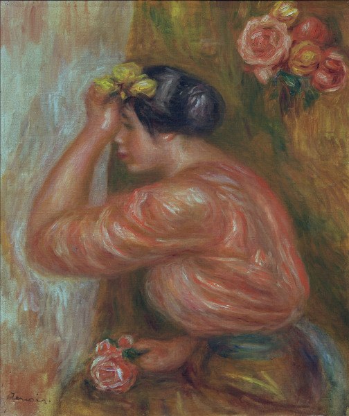 A.Renoir, Girl with Roses by Mirror von Pierre-Auguste Renoir