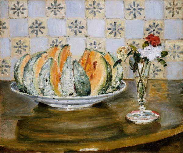 Still Life Of a Melon And A vase of Flowers von Pierre-Auguste Renoir