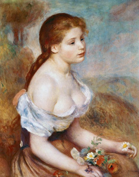 Junges Mädchen mit Gänseblümchen von Pierre-Auguste Renoir