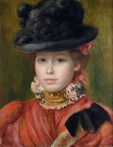 Mädchen im schwarzen Hut mit roten Blumen von Pierre-Auguste Renoir
