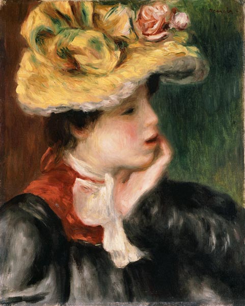 Tete De Jeune Fille Chapeau Jaune von Pierre-Auguste Renoir