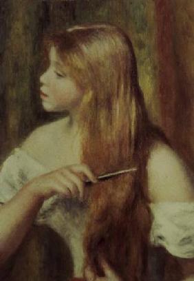 Blonde girl combing her hair 1894