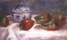 Still life with a sugar bowl and red peppers c.1905