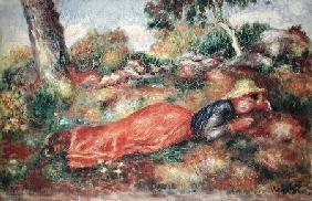 Young Girl Sleeping on the Grass