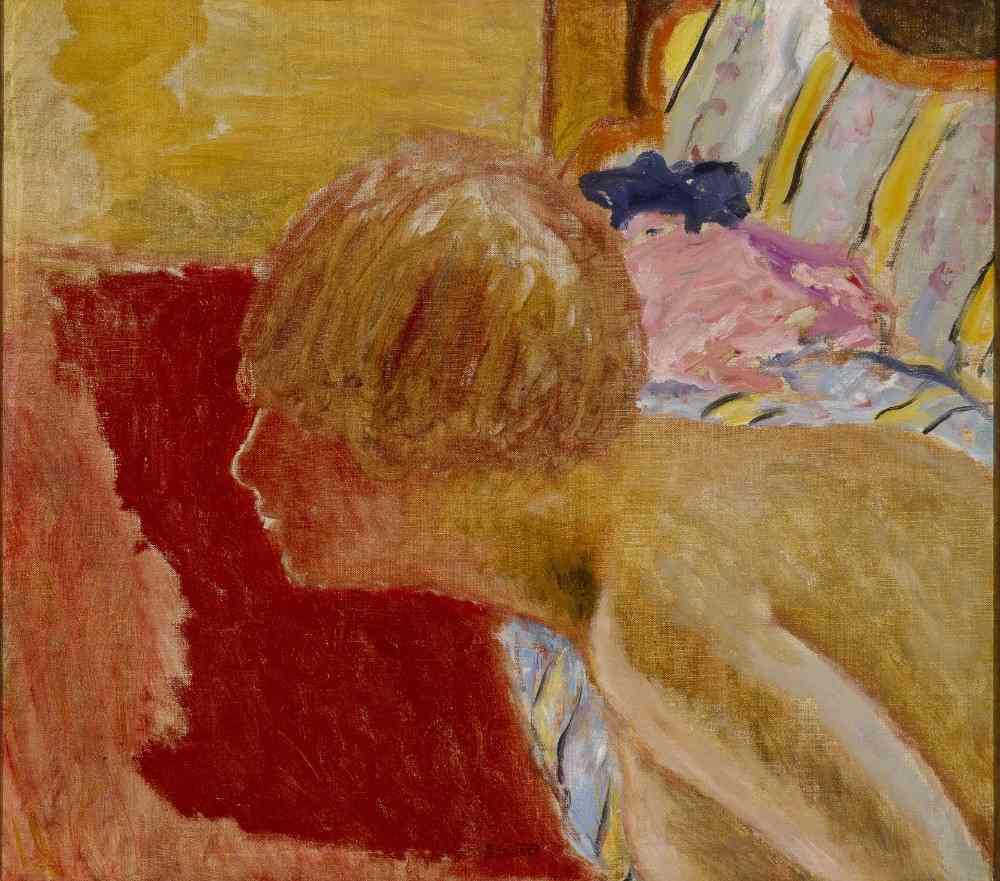 Büste im Profil, roter Hintergrund von Pierre Bonnard
