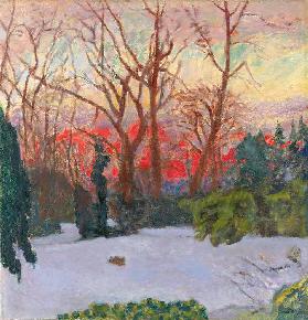 Schneebedeckter Garden bei Sonnenuntergang (Le Jardin sous la Neige, Soleil Couchant) Um 1910