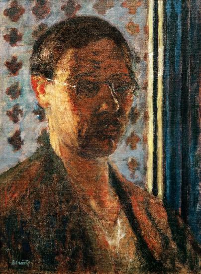 Autoportrait à contre-jour, papier à fleurs 1923