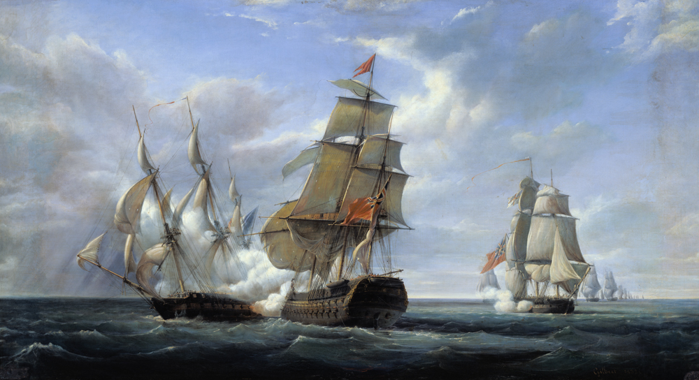 Combat between the French Frigate 'La Canonniere' and the English Vessel 'The Tremendous', 21st Apri von Pierre Julien Gilbert