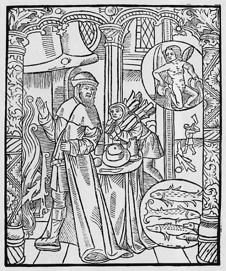February, interior scene, Aquarius, illustration from the ''Almanach des Bergers'', 1491 (xylograph) von Pierre Le Rouge