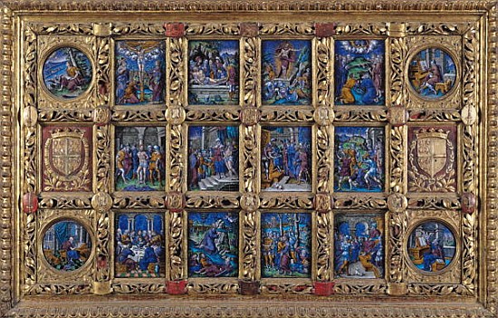 Altarpiece depicting scenes from the Passion and the Evangelists with the arms of Anne de Montmorenc von Pierre Reymond
