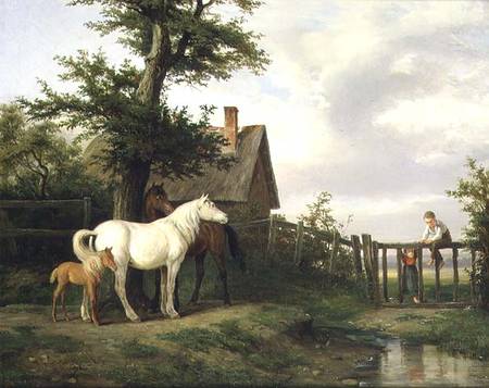 Children and Horses by a Stream von Pierre Vernet
