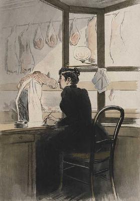 Die Kassiererin beim Metzger, Illustration aus La Femme a Paris von Octave Uzanne (1851-1931) 1894 1894