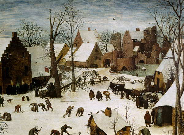 Die Volkszählung zu Bethlehem. Detail oben rechts von Pieter Brueghel d. Ä.