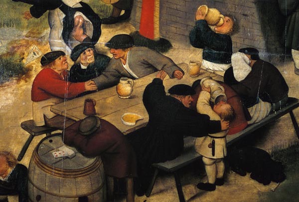 Dörfliches Fest: Detail Trinkende Bauern am Tisch von Pieter Brueghel d. J.