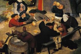 Dörfliches Fest: Detail Trinkende Bauern am Tisch 1562