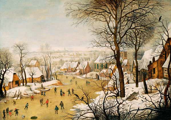 A Winter Landscape with Skaters and a Bird Trap von Pieter Brueghel d. J.