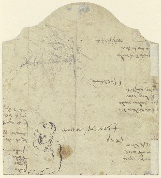 Halbfigur nach links, ungedeutete Skizze sowie Notizen von Pieter Coecke van Aelst