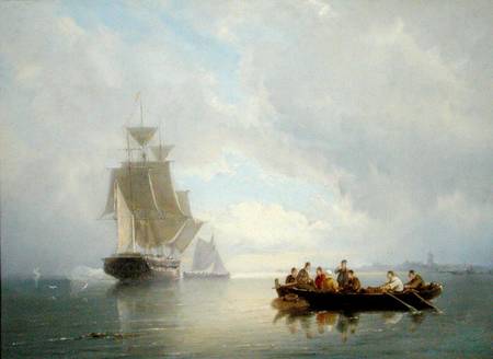 A Ship Becalmed and a Rowing Boat von Pieter Cornelis Dommersen