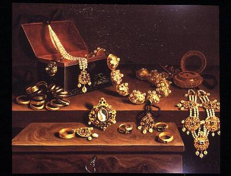 Casket of jewels on a table principally of German Origin (1600-50) von Pieter Gerritsz. van Roestraten