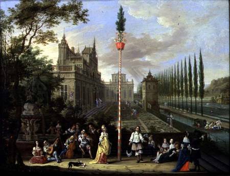 Elegant figures playing musical instruments around a maypole  (for detail see 86499) von Pieter Gysels