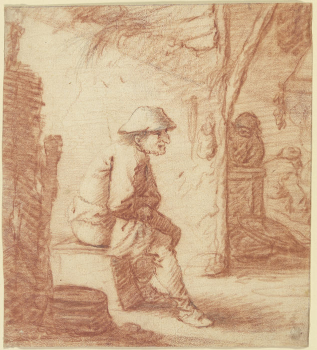 Sitzender Mann, Aussicht auf Küche mit zwei Figuren von Pieter Jansz. Quast