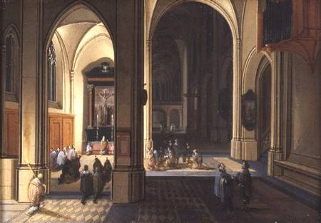 Interior of a Gothic Church (oil on copper) von Pieter the Elder Neeffs