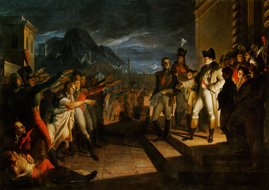 Sächsische Bürger huldigen Napoleon nach der Schlacht von Jena. Datiert von Pietro Benvenuti