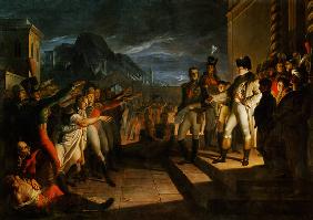 Sächsische Bürger huldigen Napoleon nach der Schlacht von Jena. Datiert 1820