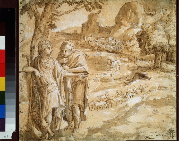 Hirt und Pilger in einer Landschaft von Pirro Ligorio
