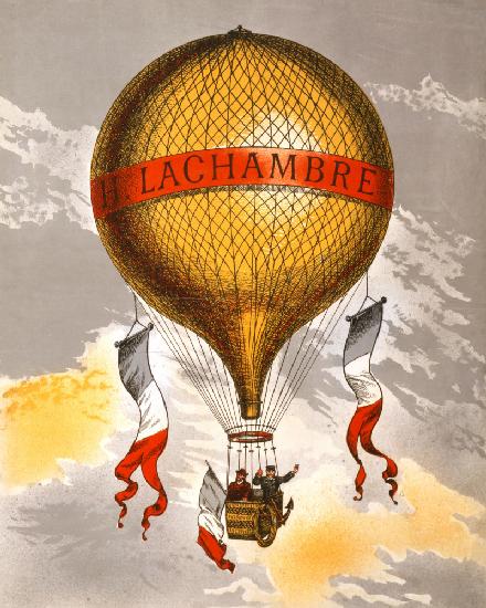 Ballon mit der Aufschrift „Zwei Männer,die im Korb reiten“,1880