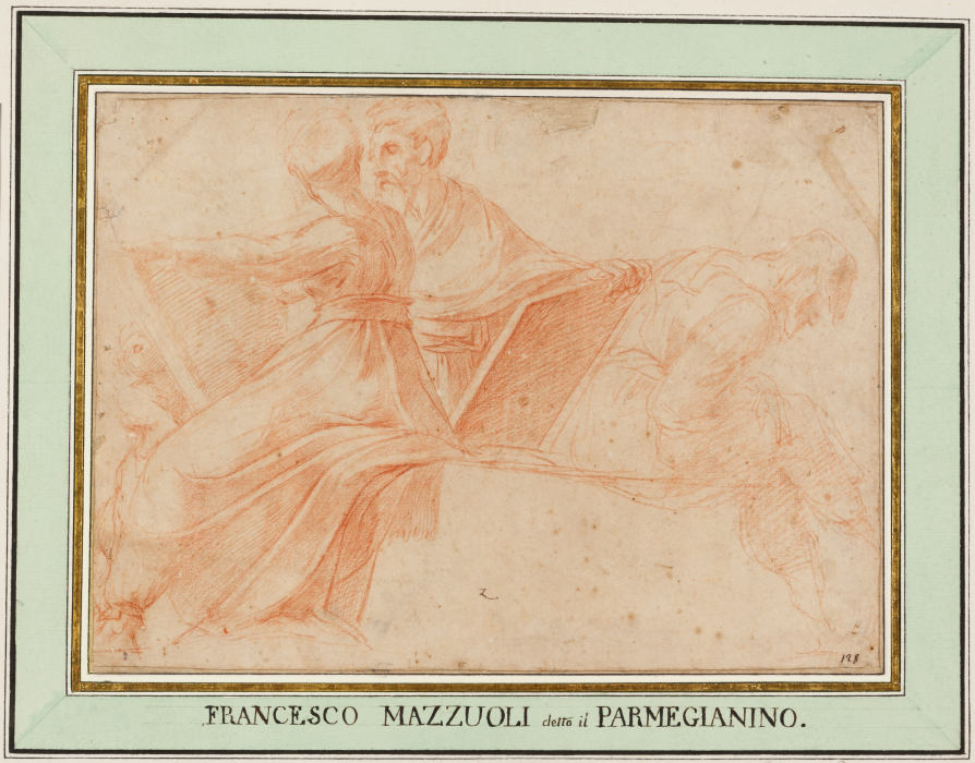 Zwei sitzende Propheten und eine vornüber gebeugte Figur von Polidoro da Caravaggio