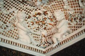 Two putti tying a garland of flowers, detail from ceiling