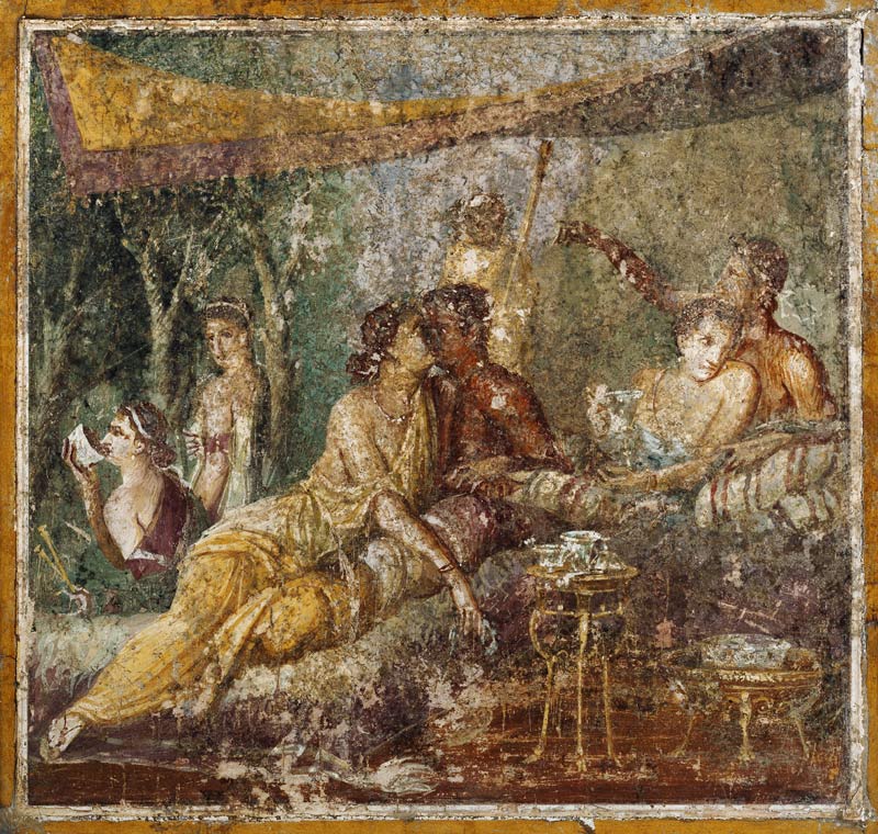 Zwei Paare im Sommertriklinium von Pompeji, Wandmalerei