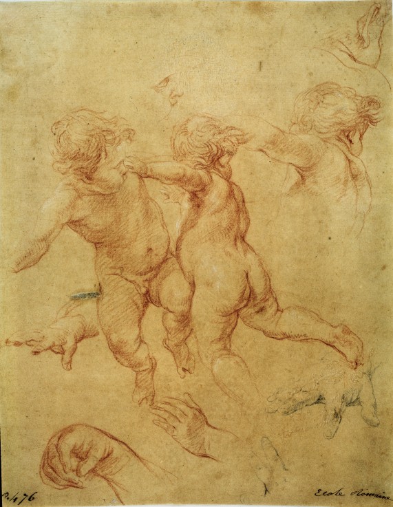 Zwei fliegenden Putten. Skizze von Pompeo Girolamo Batoni