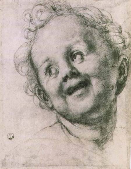 Study of a putto for the 'Holy Family with Saints' (Pucci altarpiece) in the Church of San Michele V von Jacopo Pontormo, Carucci da
