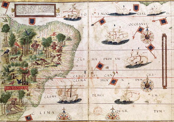 Brazil from the 'Miller Atlas' by Pedro Reinel, c.1519 (see 199955 for detail) von Portuguese School, (16th century)