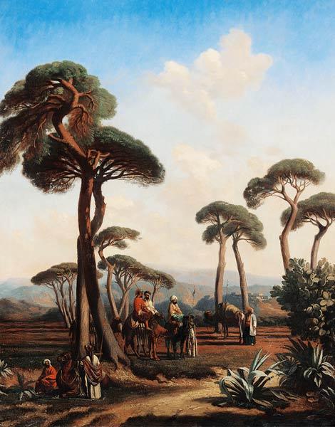 Arabs and Camels in Wooded Landscape