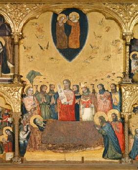 Polyptych of the Dormition of the Virgin, detail of the Dormition and Coronation (tempera on panel) 19th