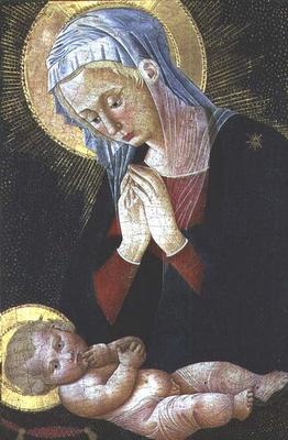 Madonna adoring the Christ Child (tempera on panel) von Pseudo Pier Francesco Fiorentino