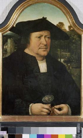 Bildnis eines unbekannten Mannes mit einem Rosenkranz.