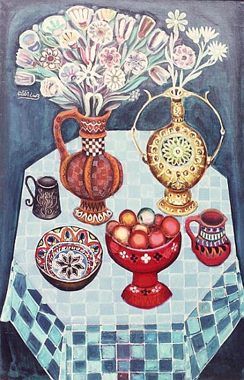Still Life with Red Apples, 1967 (oil on canvas)  von Radi  Nedelchev