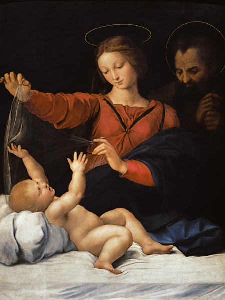 hl. Familie, sogenannte Madonna del Velo. Kopie des verschollenen Gemäldes. von Raffael - Raffaello Santi