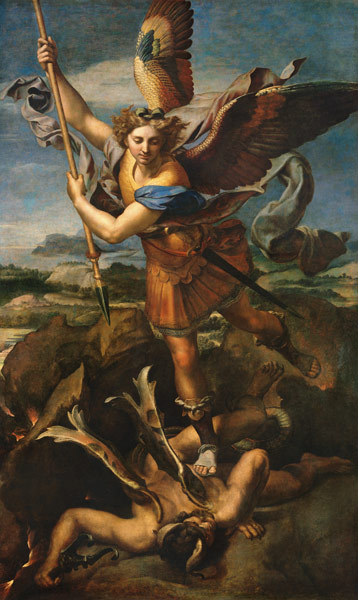 Der heilige Michael tötet den Dämon von Raffael - Raffaello Santi