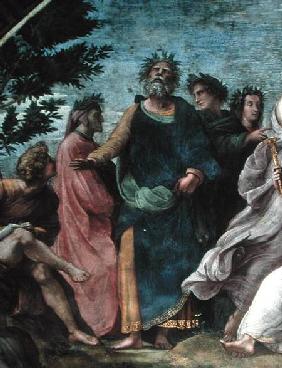 The Parnassus, detail of Homer, Dante and Virgil, in the Stanze della Segnatura 1510-11