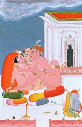 A Prince involved in united intercourse, described by Vatsyayana in his 'Kama Sutra', Bundi, Rajasth c.1800