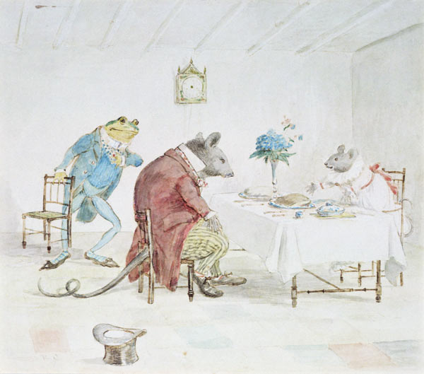 ''Pray, Miss Mouse, will you give us some beer'', illustration from ''A Frog He Would A-Wooing Go'' von Randolph Caldecott